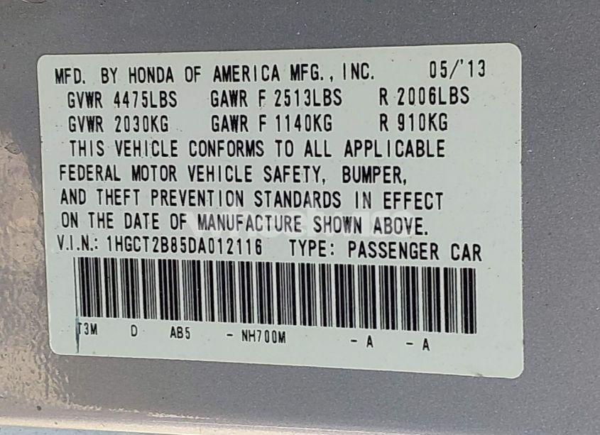 Photo 9 of 2013 Honda Accord EX-L V-6 (VIN 1HGCT2B85DA012116)