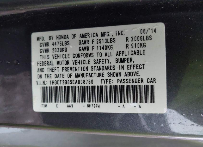 Photo 9 of 2014 Honda Accord EX-L V-6 (VIN 1HGCT2B85EA008780)