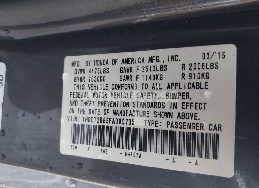 Photo 9 of 2015 Honda Accord EX-L V-6 (VIN 1HGCT2B85FA005735)