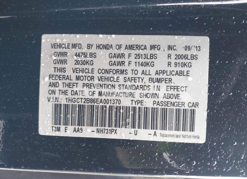 Photo 9 of 2014 Honda Accord EX-L V-6 (VIN 1HGCT2B86EA001370)