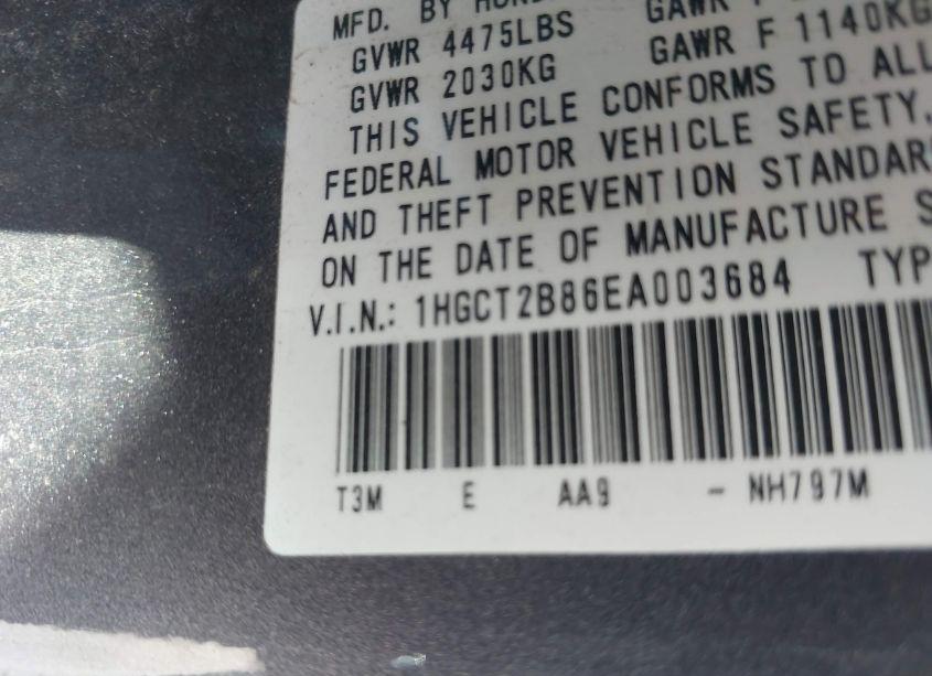 Photo 9 of 2014 Honda Accord EX-L V-6 (VIN 1HGCT2B86EA003684)