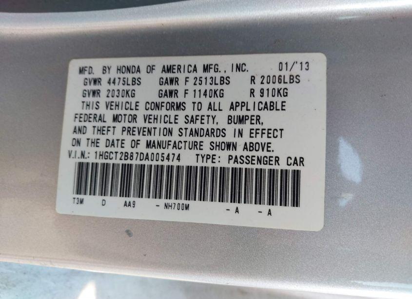 Photo 9 of 2013 Honda Accord EX-L V-6 (VIN 1HGCT2B87DA005474)