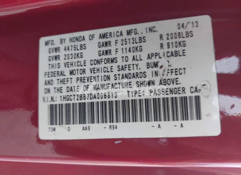 Photo 9 of 2013 Honda Accord EX-L V-6 (VIN 1HGCT2B87DA008813)