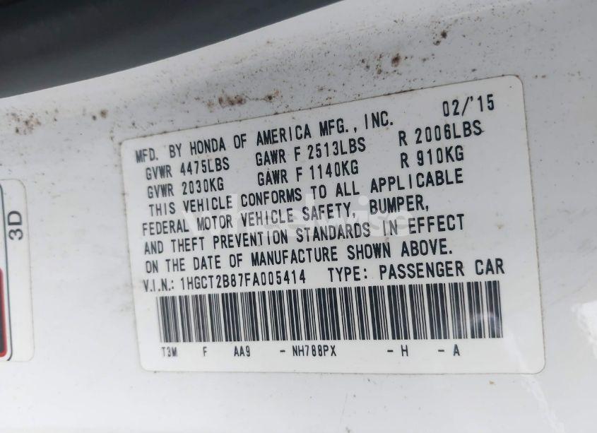 Photo 9 of 2015 Honda Accord EX-L V-6 (VIN 1HGCT2B87FA005414)