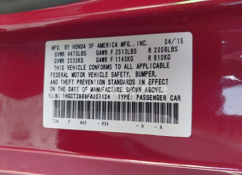 Photo 9 of 2015 Honda Accord EX-L V-6 (VIN 1HGCT2B88FA007124)