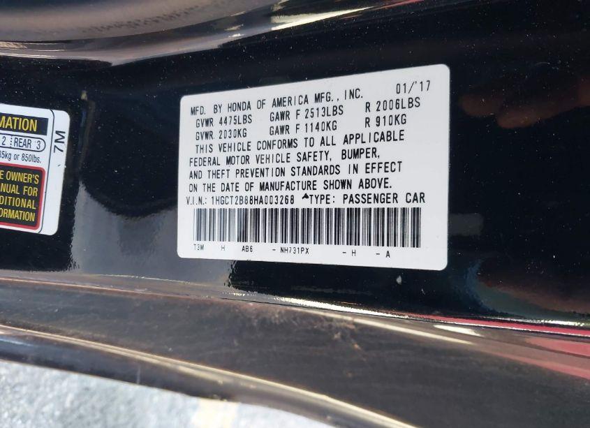 Photo 9 of 2017 Honda Accord EX-L V6 (VIN 1HGCT2B88HA003268)