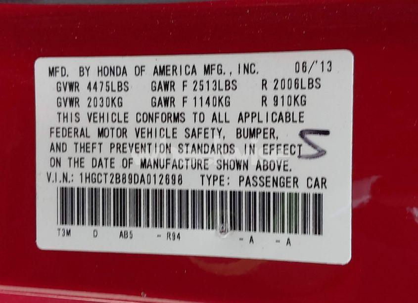 Photo 9 of 2013 Honda Accord EX-L V-6 (VIN 1HGCT2B89DA012698)