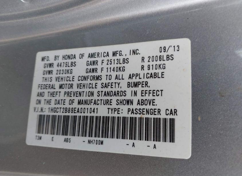 Photo 9 of 2014 Honda Accord EX-L V-6 (VIN 1HGCT2B89EA001041)