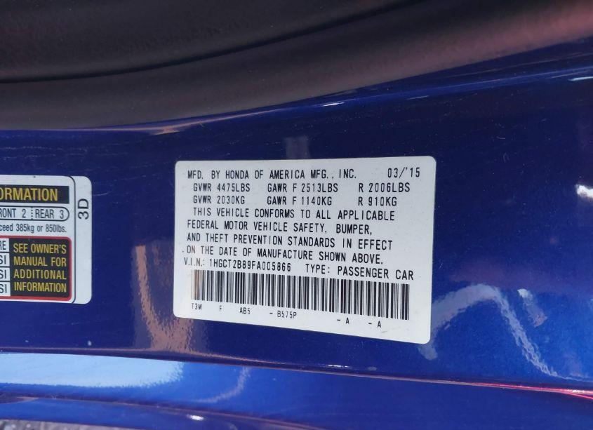 Photo 9 of 2015 Honda Accord EX-L V-6 (VIN 1HGCT2B89FA005866)