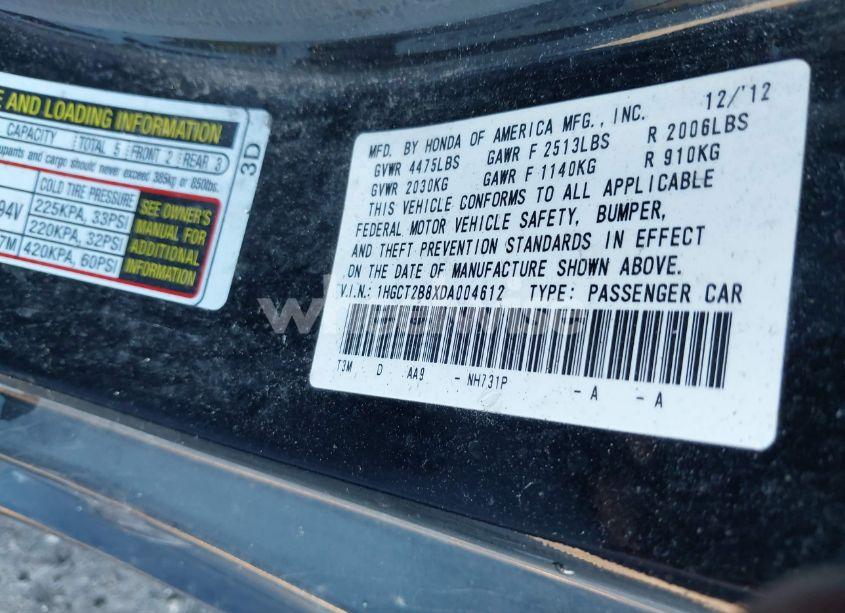 Photo 9 of 2013 Honda Accord EX-L V-6 (VIN 1HGCT2B8XDA004612)