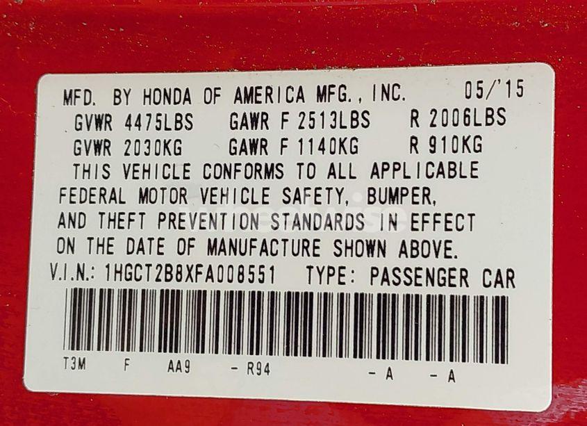 Photo 9 of 2015 Honda Accord EX-L V-6 (VIN 1HGCT2B8XFA008551)