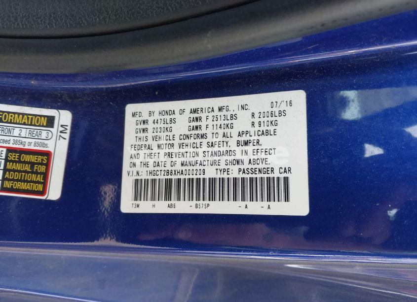 Photo 9 of 2017 Honda Accord EX-L V6 (VIN 1HGCT2B8XHA000209)