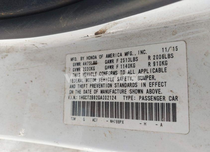 Photo 9 of 2016 Honda Accord EX-L V-6 (VIN 1HGCT2B92GA002124)