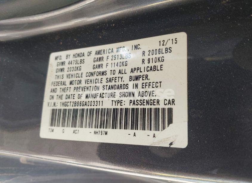 Photo 9 of 2016 Honda Accord EX-L V-6 (VIN 1HGCT2B96GA003311)