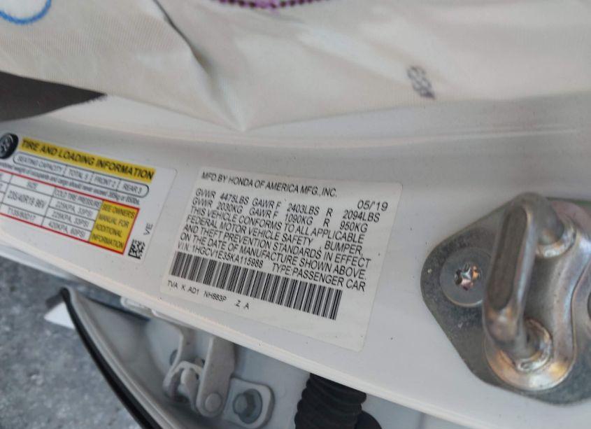 Photo 9 of 2019 Honda Accord SPORT (VIN 1HGCV1E35KA115988)