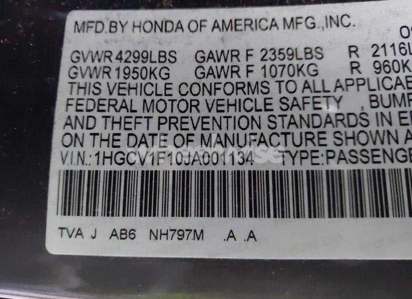 Photo 9 of 2018 Honda Accord LX (VIN 1HGCV1F10JA001134)