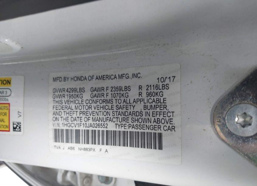 Photo 9 of 2018 Honda Accord LX (VIN 1HGCV1F10JA026552)