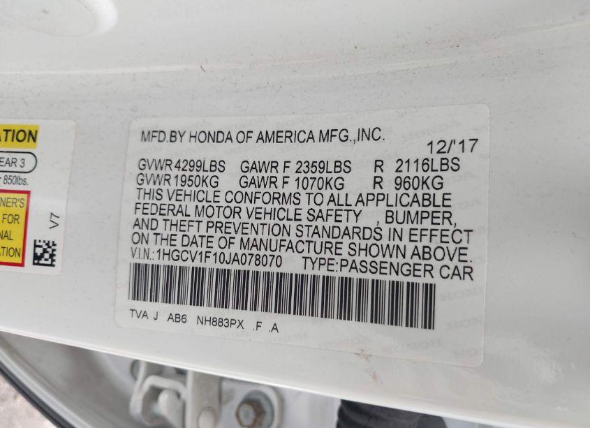 Photo 9 of 2018 Honda Accord LX (VIN 1HGCV1F10JA078070)