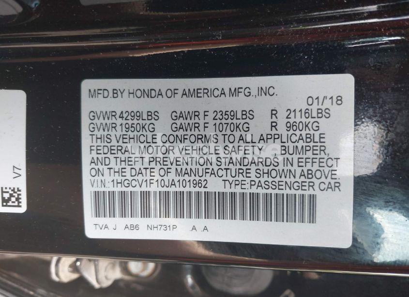 Photo 9 of 2018 Honda Accord LX (VIN 1HGCV1F10JA101962)