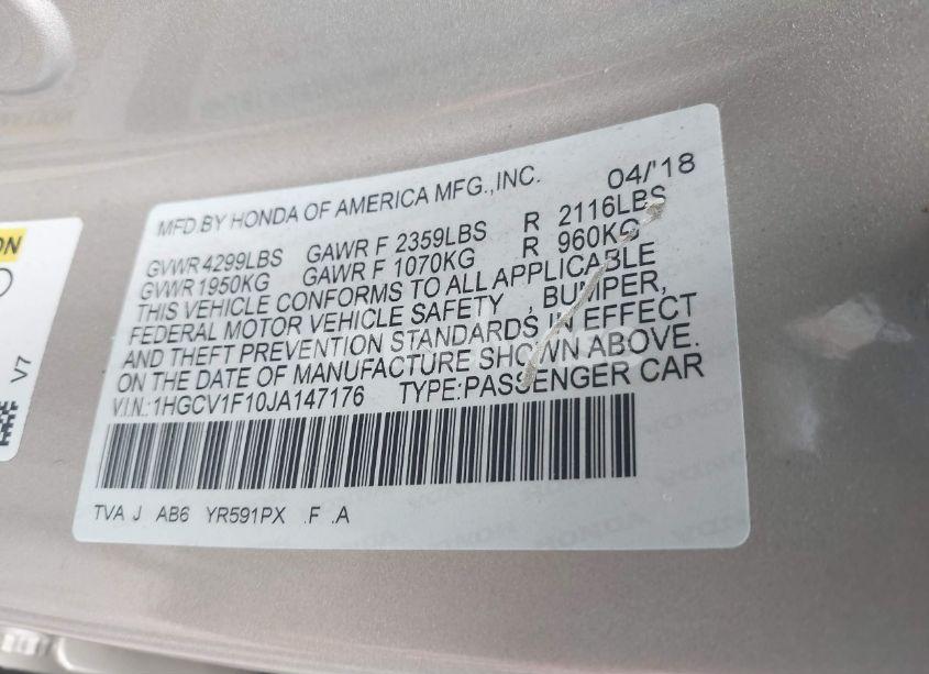 Photo 9 of 2018 Honda Accord LX (VIN 1HGCV1F10JA147176)