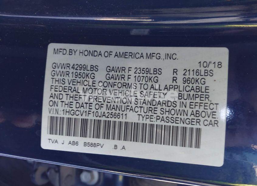 Photo 9 of 2018 Honda Accord LX (VIN 1HGCV1F10JA256611)