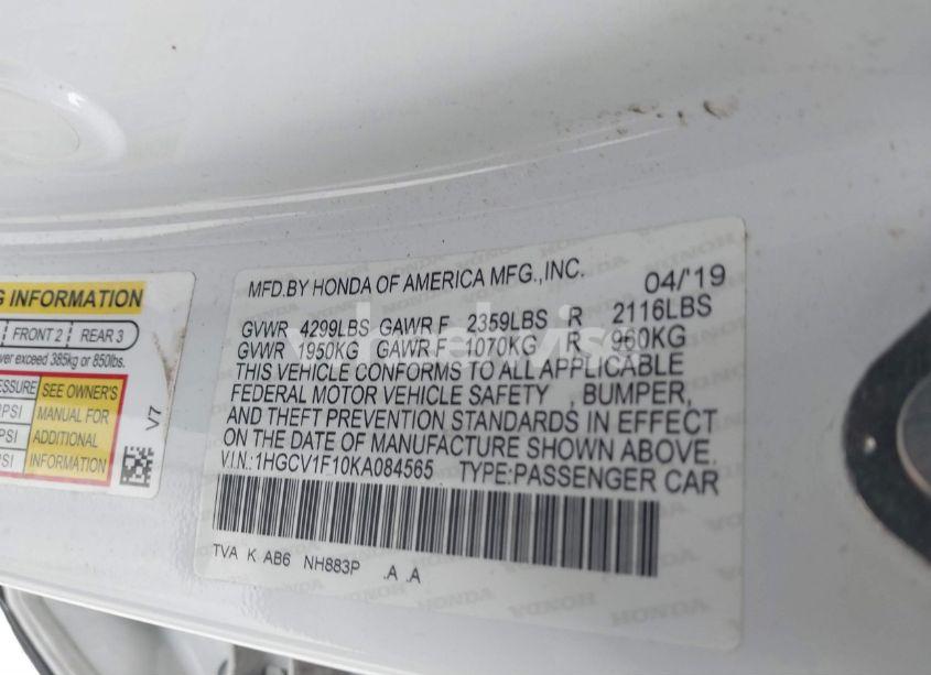 Photo 9 of 2019 Honda Accord LX (VIN 1HGCV1F10KA084565)