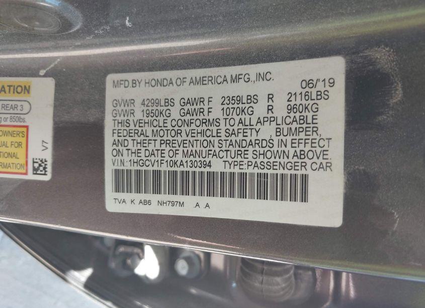 Photo 9 of 2019 Honda Accord LX (VIN 1HGCV1F10KA130394)