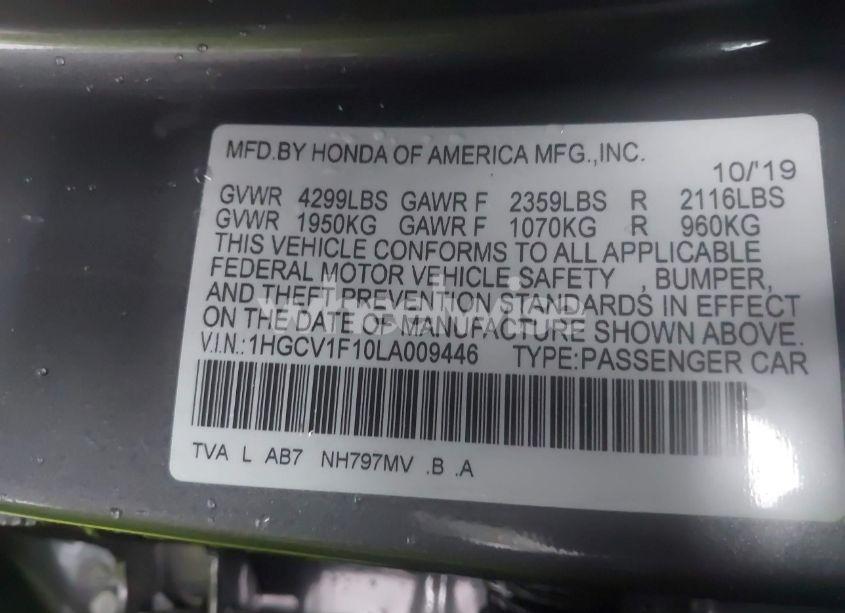 Photo 9 of 2020 Honda Accord LX (VIN 1HGCV1F10LA009446)