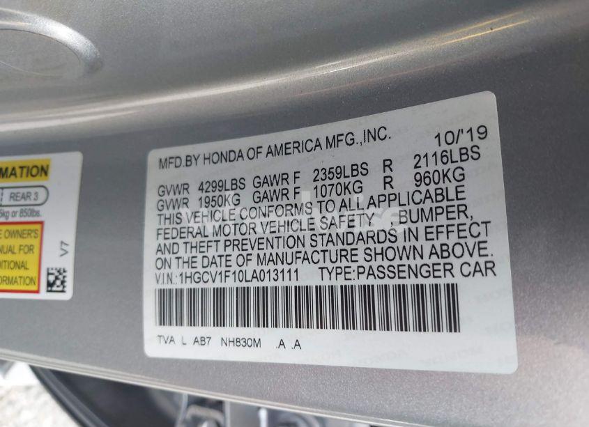 Photo 9 of 2020 Honda Accord LX (VIN 1HGCV1F10LA013111)