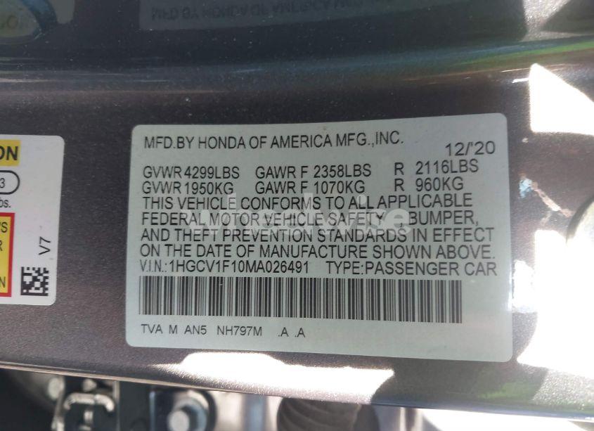 Photo 9 of 2021 Honda Accord LX (VIN 1HGCV1F10MA026491)