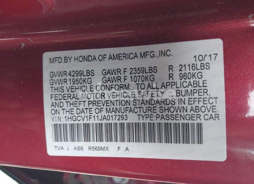 Photo 9 of 2018 Honda Accord LX (VIN 1HGCV1F11JA017293)