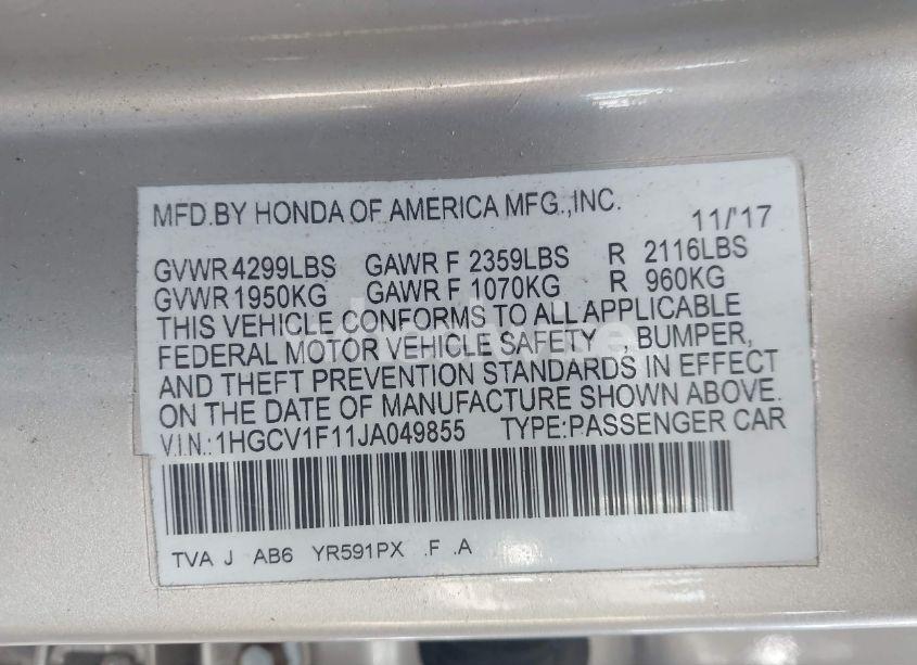 Photo 9 of 2018 Honda Accord LX (VIN 1HGCV1F11JA049855)