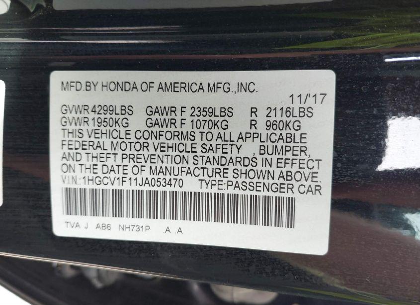 Photo 9 of 2018 Honda Accord LX (VIN 1HGCV1F11JA053470)