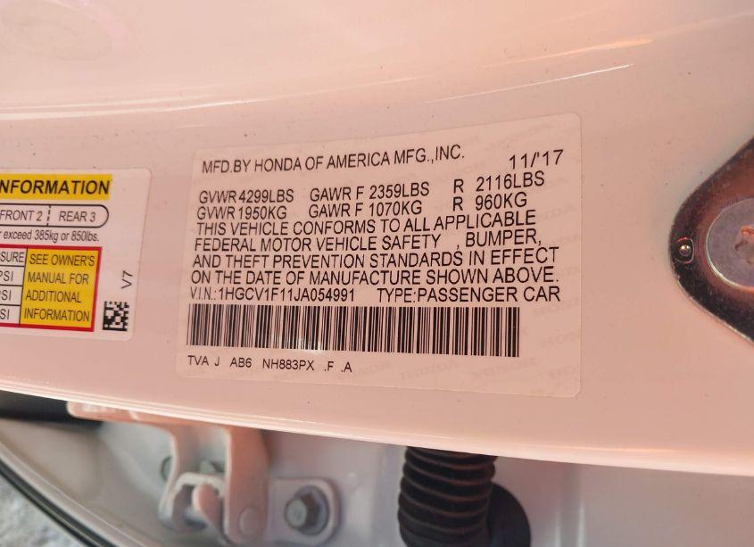 Photo 9 of 2018 Honda Accord LX (VIN 1HGCV1F11JA054991)