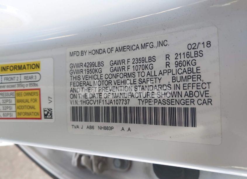 Photo 9 of 2018 Honda Accord LX (VIN 1HGCV1F11JA107737)