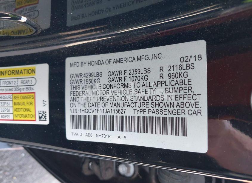 Photo 9 of 2018 Honda Accord LX (VIN 1HGCV1F11JA115627)