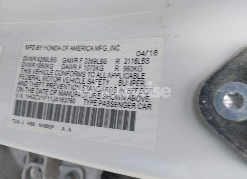 Photo 9 of 2018 Honda Accord LX (VIN 1HGCV1F11JA163760)