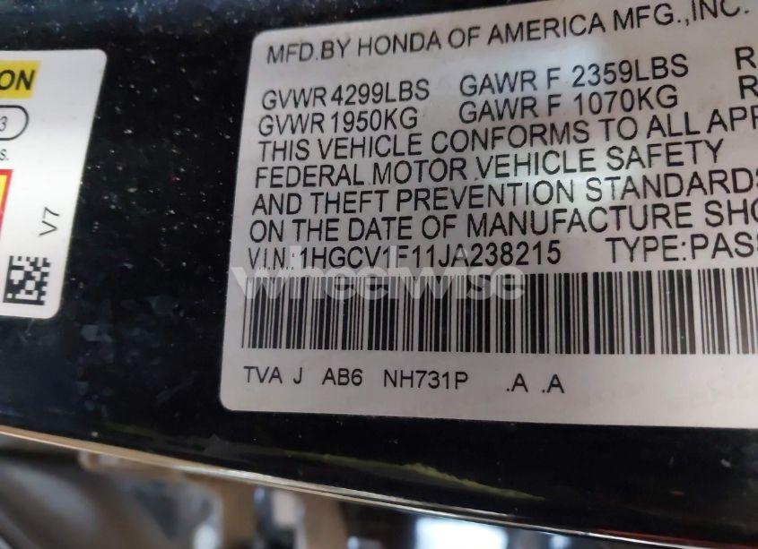 Photo 9 of 2018 Honda Accord LX (VIN 1HGCV1F11JA238215)