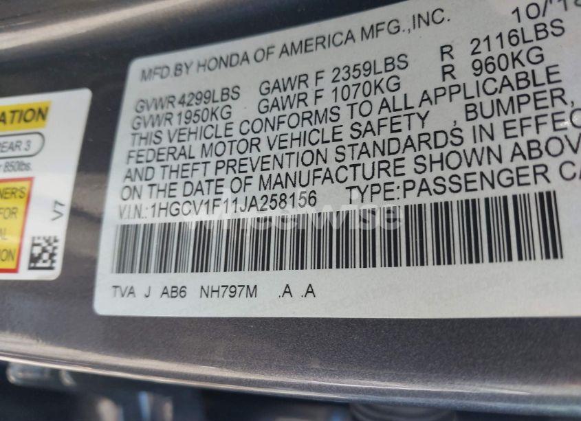 Photo 9 of 2018 Honda Accord LX (VIN 1HGCV1F11JA258156)