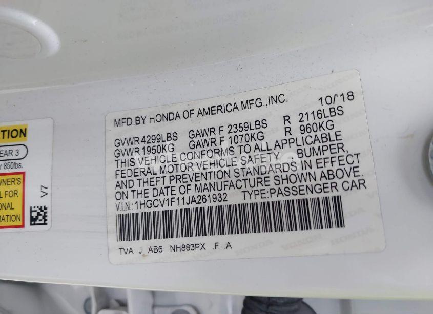 Photo 9 of 2018 Honda Accord LX (VIN 1HGCV1F11JA261932)