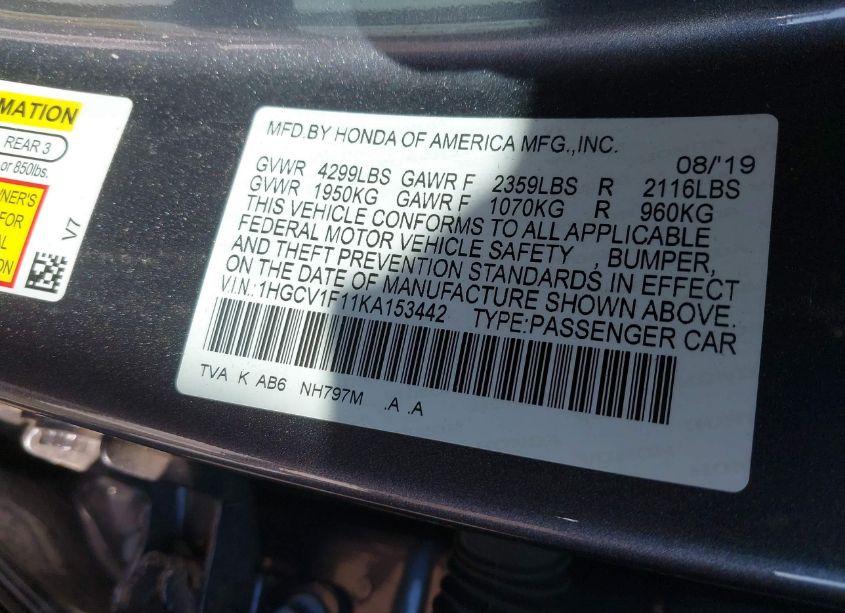 Photo 9 of 2019 Honda Accord LX (VIN 1HGCV1F11KA153442)