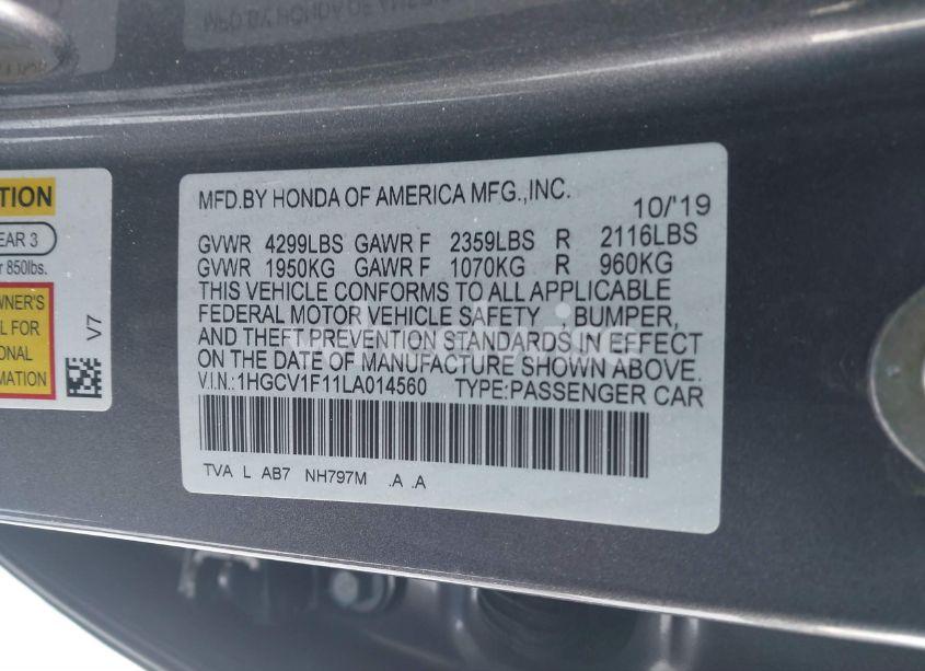Photo 9 of 2020 Honda Accord LX (VIN 1HGCV1F11LA014560)