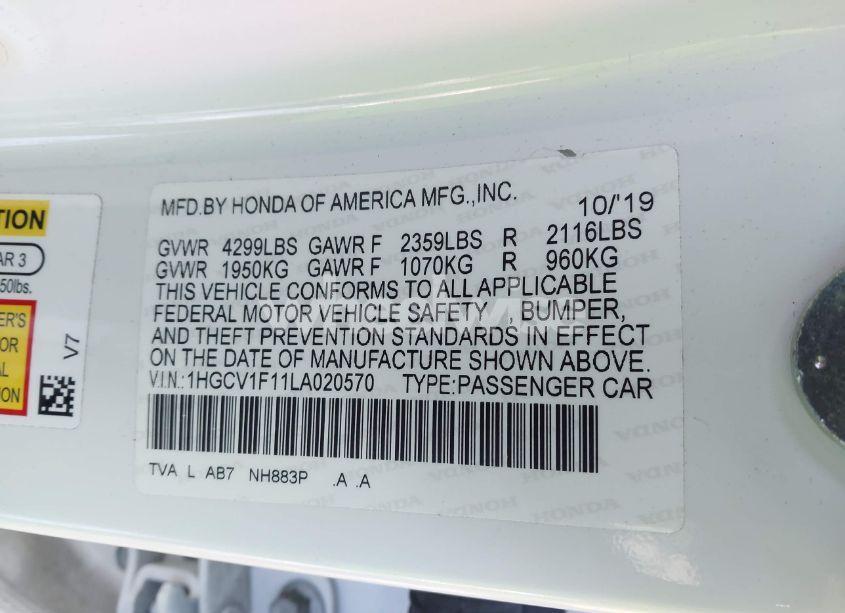 Photo 9 of 2020 Honda Accord LX (VIN 1HGCV1F11LA020570)