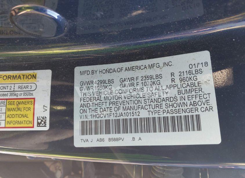 Photo 9 of 2018 Honda Accord LX (VIN 1HGCV1F12JA101512)