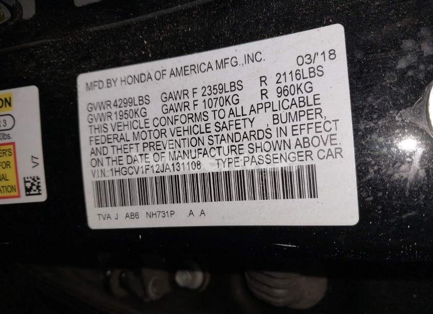 Photo 9 of 2018 Honda Accord LX (VIN 1HGCV1F12JA131108)