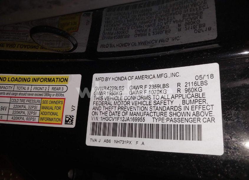 Photo 9 of 2018 Honda Accord LX (VIN 1HGCV1F12JA169955)