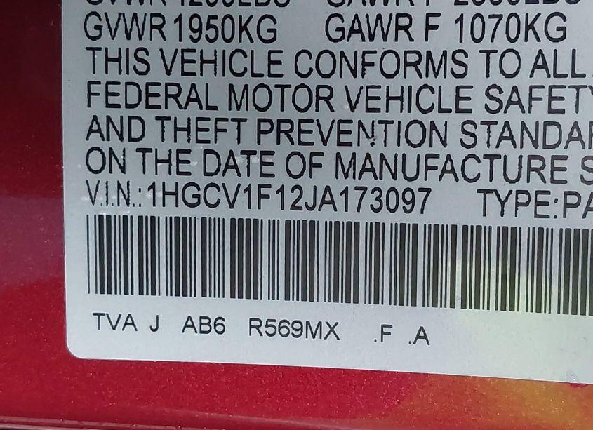 Photo 9 of 2018 Honda Accord LX (VIN 1HGCV1F12JA173097)