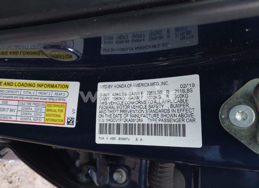 Photo 9 of 2019 Honda Accord LX (VIN 1HGCV1F12KA061269)