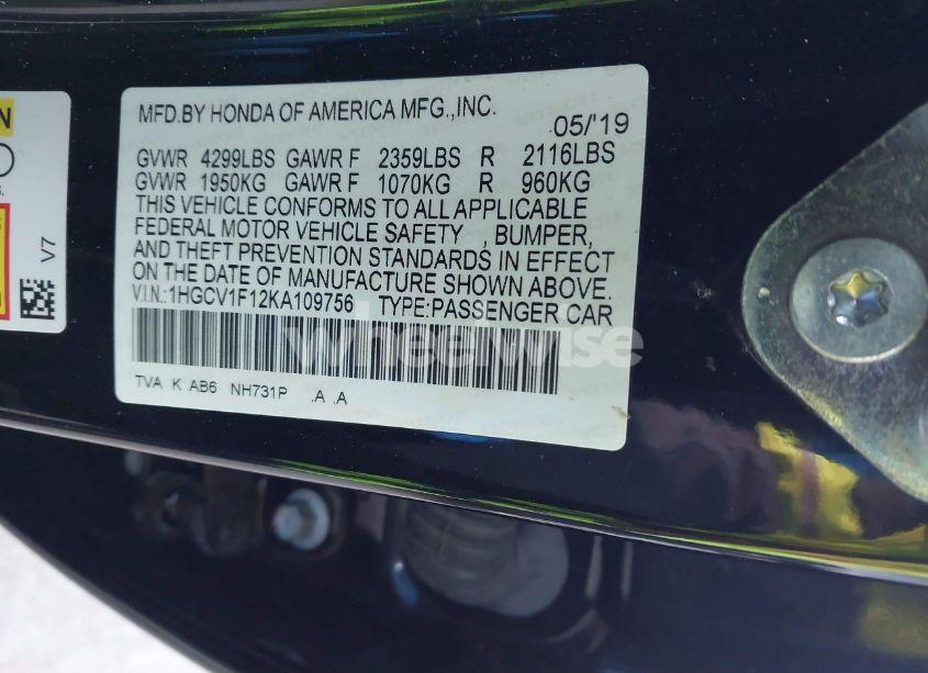 Photo 9 of 2019 Honda Accord LX (VIN 1HGCV1F12KA109756)