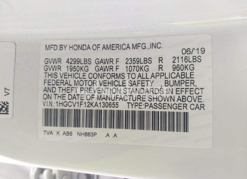 Photo 9 of 2019 Honda Accord LX (VIN 1HGCV1F12KA130655)